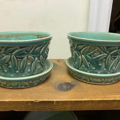Set of 3 Vintage McCoy Planter Small Turquoise Aqua Plant Holder