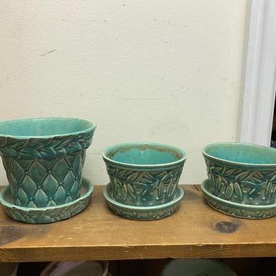 Set of 3 Vintage McCoy Planter Small Turquoise Aqua Plant Holder