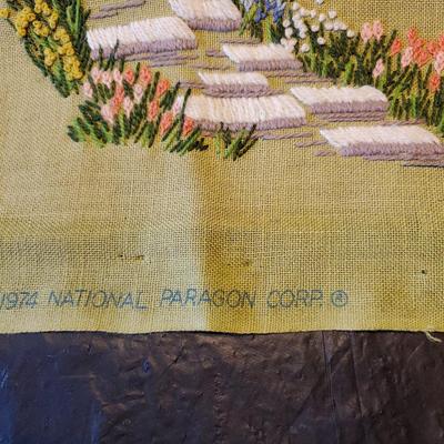 Large Vintage Handmade National Paragon Corp 1974 Needlework Path to Gazebo