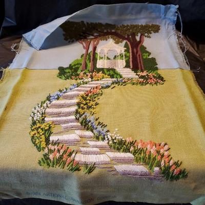 Large Vintage Handmade National Paragon Corp 1974 Needlework Path to Gazebo