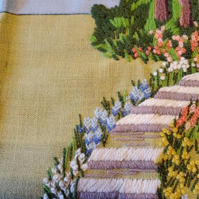 Large Vintage Handmade National Paragon Corp 1974 Needlework Path to Gazebo