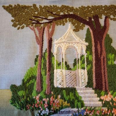 Large Vintage Handmade National Paragon Corp 1974 Needlework Path to Gazebo