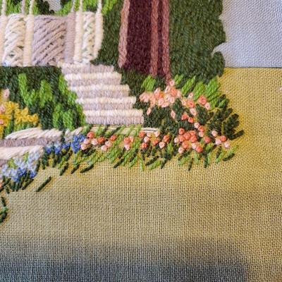 Large Vintage Handmade National Paragon Corp 1974 Needlework Path to Gazebo