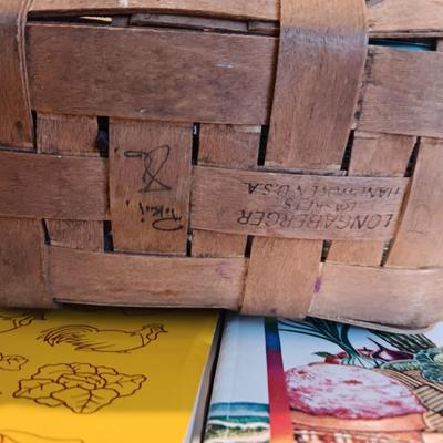 LONGABERGER BASKET W/RECIPES AND BLANK CARDS PLUS COOK BOOKS