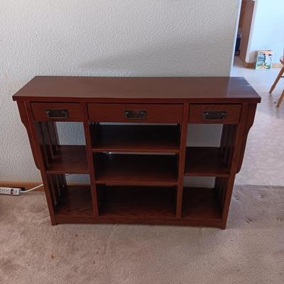 MISSION STYLE SHELVING UNIT WITH 3 DRAWERS