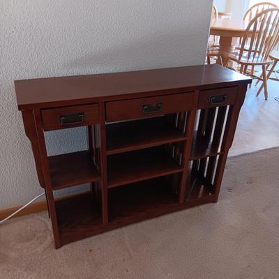 MISSION STYLE SHELVING UNIT WITH 3 DRAWERS