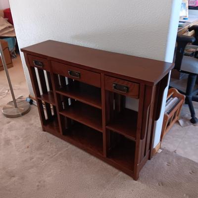 MISSION STYLE SHELVING UNIT WITH 3 DRAWERS
