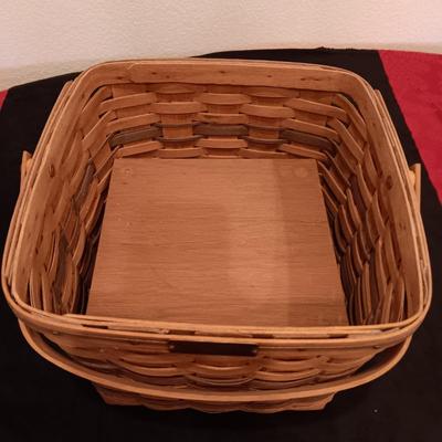 LARGE LONGABERGER BASKET W/LIFT, RIBBONWICK CANDLE AND AN IRIS VOTIVE CANDLE HOLDER