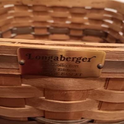LARGE LONGABERGER BASKET W/LIFT, RIBBONWICK CANDLE AND AN IRIS VOTIVE CANDLE HOLDER