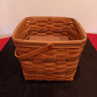 LARGE LONGABERGER BASKET W/LIFT, RIBBONWICK CANDLE AND AN IRIS VOTIVE CANDLE HOLDER