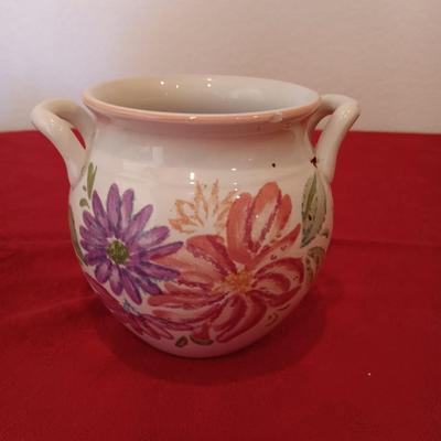 LEFTON MUSICAL TEAPOT, GERMAN TRINKET BOX, POTTERY PIECE FROM PORTUGAL AND BUTTERFLY BOWL WITH LID MARKED "VICTORIA"
