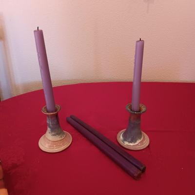 CLAY CANDLE HOLDERS, WOODEN HINGED BOXES, TIN BOX, SMALL BIBLE WITH WOODEN COVER