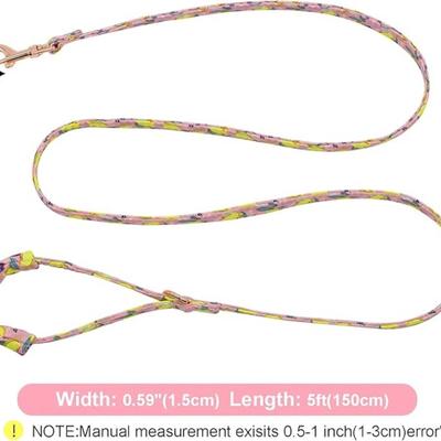 Sale Photo Thumbnail #685: Size small - see size chart

Pink & Yellow Lemon Printed Small Dog Collar w/Matching Leash, Bowtie & Flower Rose Gold Hardware