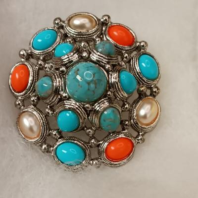 PREMIER DESIGN MULTI STONE BROOCH AND STERLING SILVER PIN