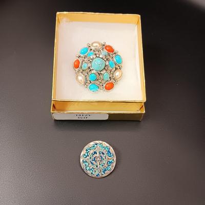 PREMIER DESIGN MULTI STONE BROOCH AND STERLING SILVER PIN
