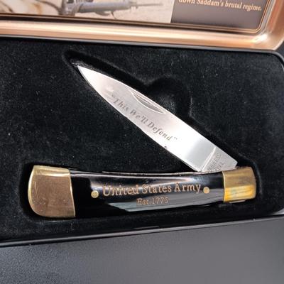 THE NRA US ARMY TRIBUTE KNIFE IN METAL CASE