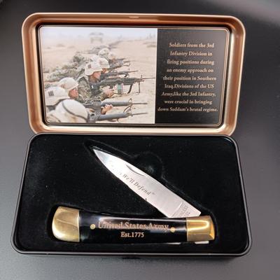 THE NRA US ARMY TRIBUTE KNIFE IN METAL CASE
