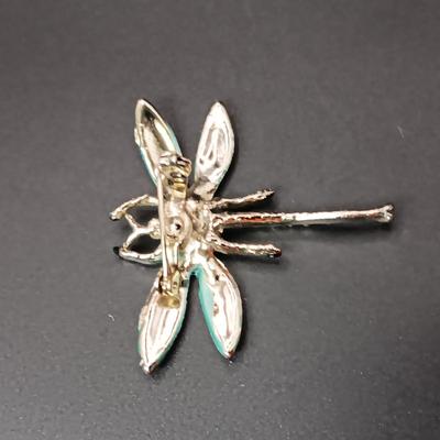 STERLING AND ABALONE BUTTERFLY, FISH, DRAGONFLY AND RING OF GREEN STONES BROOCHES