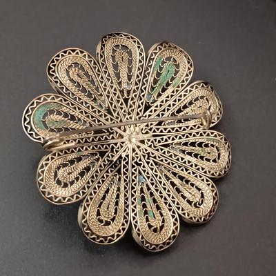 FILIGREE SILVER AND 3 OTHER UNIQUE BROOCHES