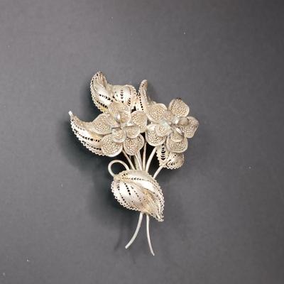 FILIGREE SILVER AND MOSAIC BROOCHES PLUS A FORSTNER BROOCH WATCH
