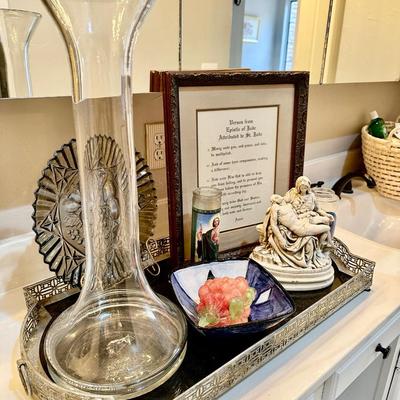Bathroom Tray + Religious items and decor