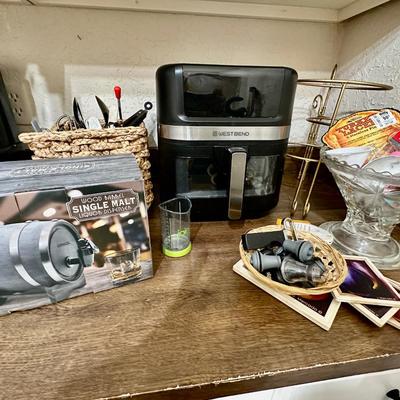 West Bend Air Fryer Lot w/ kitchen tools, wine stops and more