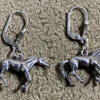 vintage SILVER DANGLE HORSE EARRINGS