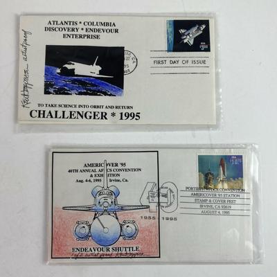 signed artist proof FDC CHALLENGER & ENDEAVOR SPACE SHUTTLES 1995 