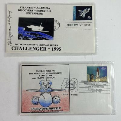 signed artist proof FDC CHALLENGER & ENDEAVOR SPACE SHUTTLES 1995 