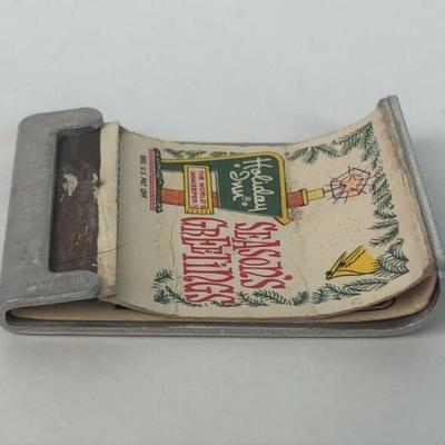 With an embossed hunting motif of ducks on the wing here is a vintage aluminum paper matchbook cover or matchsafe...2 1/8" by 1...