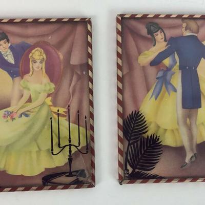 vintage COLORED SILHOUETTES 1940s pair