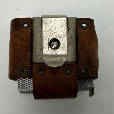 vintage STANLEY 12 FT TAPE MEASURE & LEATHER BELT CLIP HOLDER