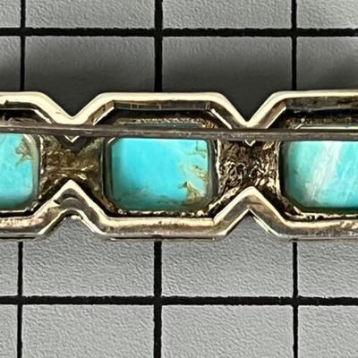Turquoise & Marcasite Deco Style Bar Pin Brooch 10 gram 1-3/4 " Long, Beautiful~