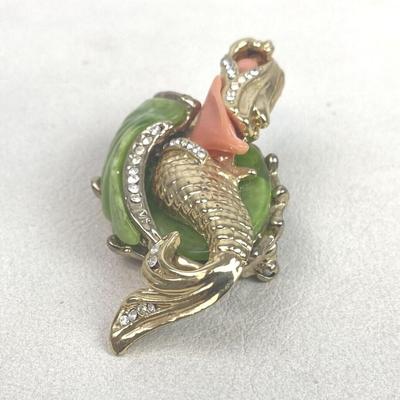 HATTIE CARNEGIE MERMAID BROOCH FAUX CORAL RHINESTONE 1960s