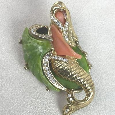 HATTIE CARNEGIE MERMAID BROOCH FAUX CORAL RHINESTONE 1960s