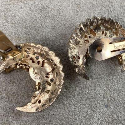vintage Gold Bergere Victorian Revival Coral Crescent Earrings