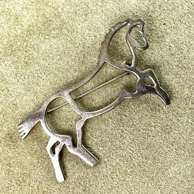 modernist sterling silver OPENWORK HORSE PIN