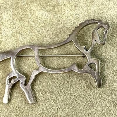 modernist sterling silver OPENWORK HORSE PIN
