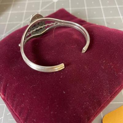 .925 Silver & Amethyst Bracelet Cut Cabochon Cuff Style Vintage Southwestern 