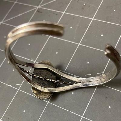 .925 Silver & Amethyst Bracelet Cut Cabochon Cuff Style Vintage Southwestern 