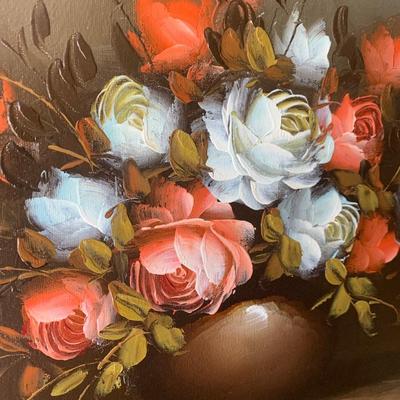 Large Oil On Canvas Signed Floral Art Gold Gilt Frame