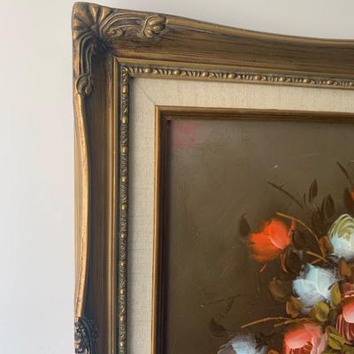 Large Oil On Canvas Signed Floral Art Gold Gilt Frame