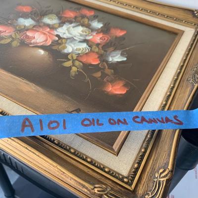 Large Oil On Canvas Signed Floral Art Gold Gilt Frame