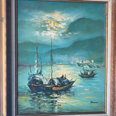 Signed Oil On Canvas Water Scene Framed