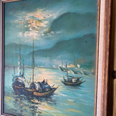 Signed Oil On Canvas Water Scene Framed
