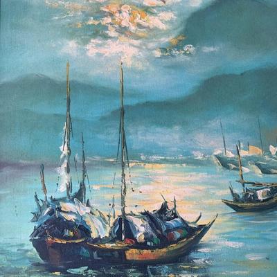 Signed Oil On Canvas Water Scene Framed