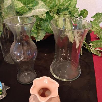 FAUX PLANT, FLOWER VASES AND PAINTED SAND DOLLAR FRIDGE MAGNETS