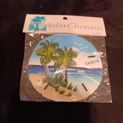 FAUX PLANT, FLOWER VASES AND PAINTED SAND DOLLAR FRIDGE MAGNETS