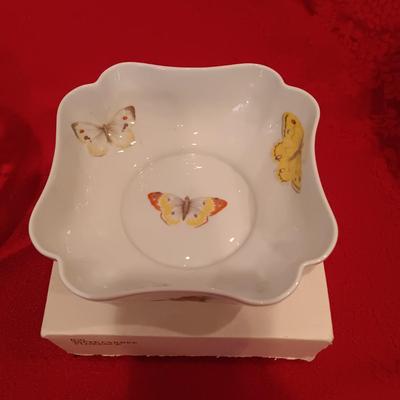 FOOTED CRYSTAL PLATTER, GORHAM GLASS SERVING BOWL, BERNARDAUD LIMOGE BUTTERFLY BOWL AND MORE
