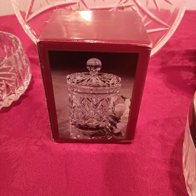 FOOTED CRYSTAL PLATTER, GORHAM GLASS SERVING BOWL, BERNARDAUD LIMOGE BUTTERFLY BOWL AND MORE